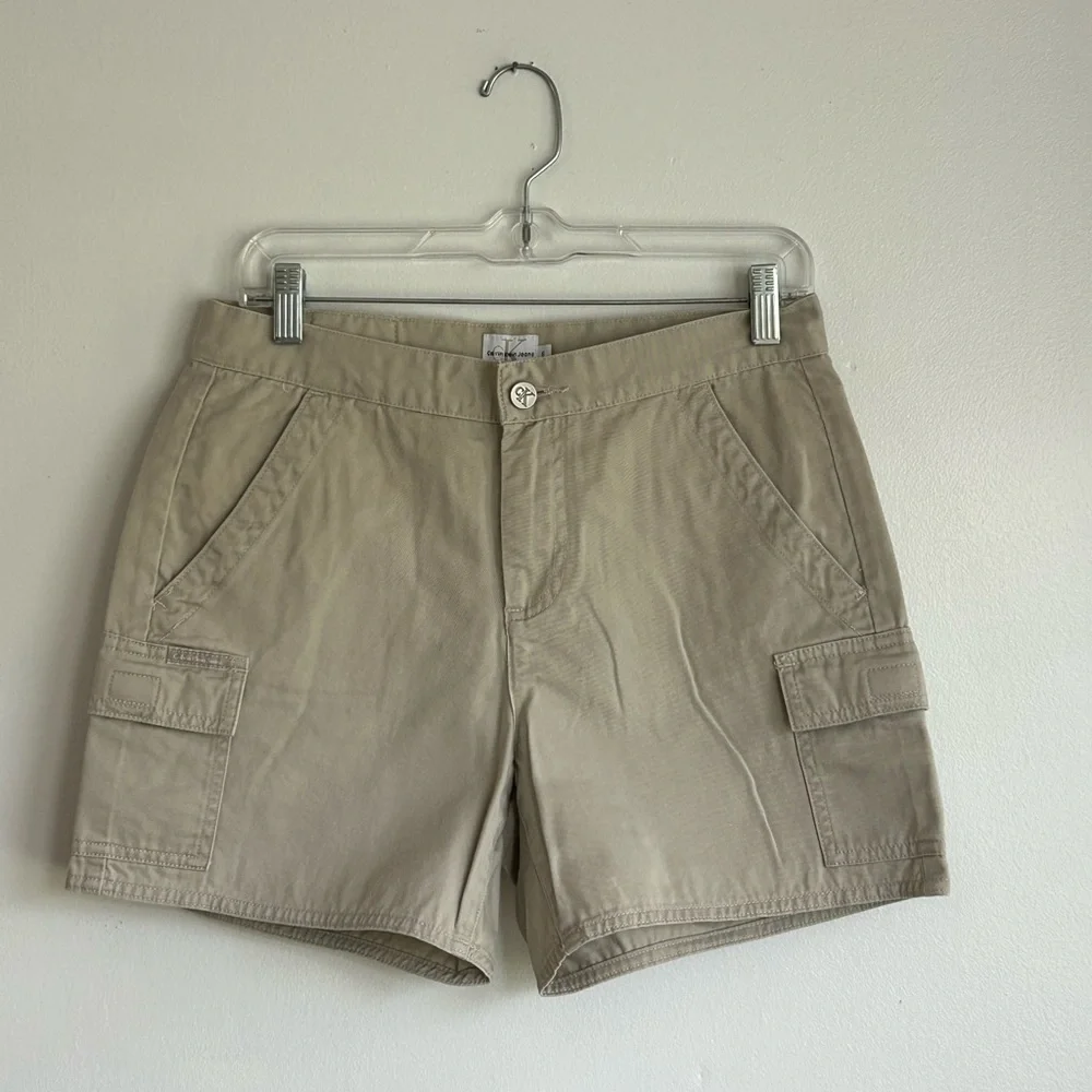 90s Calvin Klein Khaki Cargo Shorts Vintage Y2K Cotton Casual Minimalist Tan
